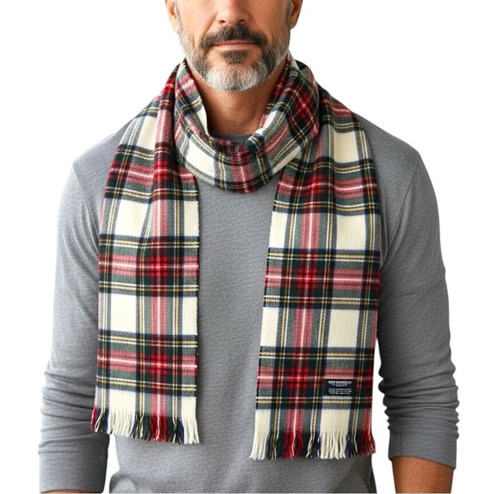 Hugh Parsons Scottish Lambswool Multicolor Tartan Heritage Plaid Fringed Scarf